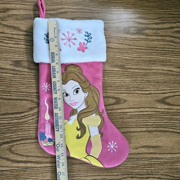 Pink Ruz Christmas Stocking Belle Beauty and the Beast Disney candle snowflake - Picture 3 of 7